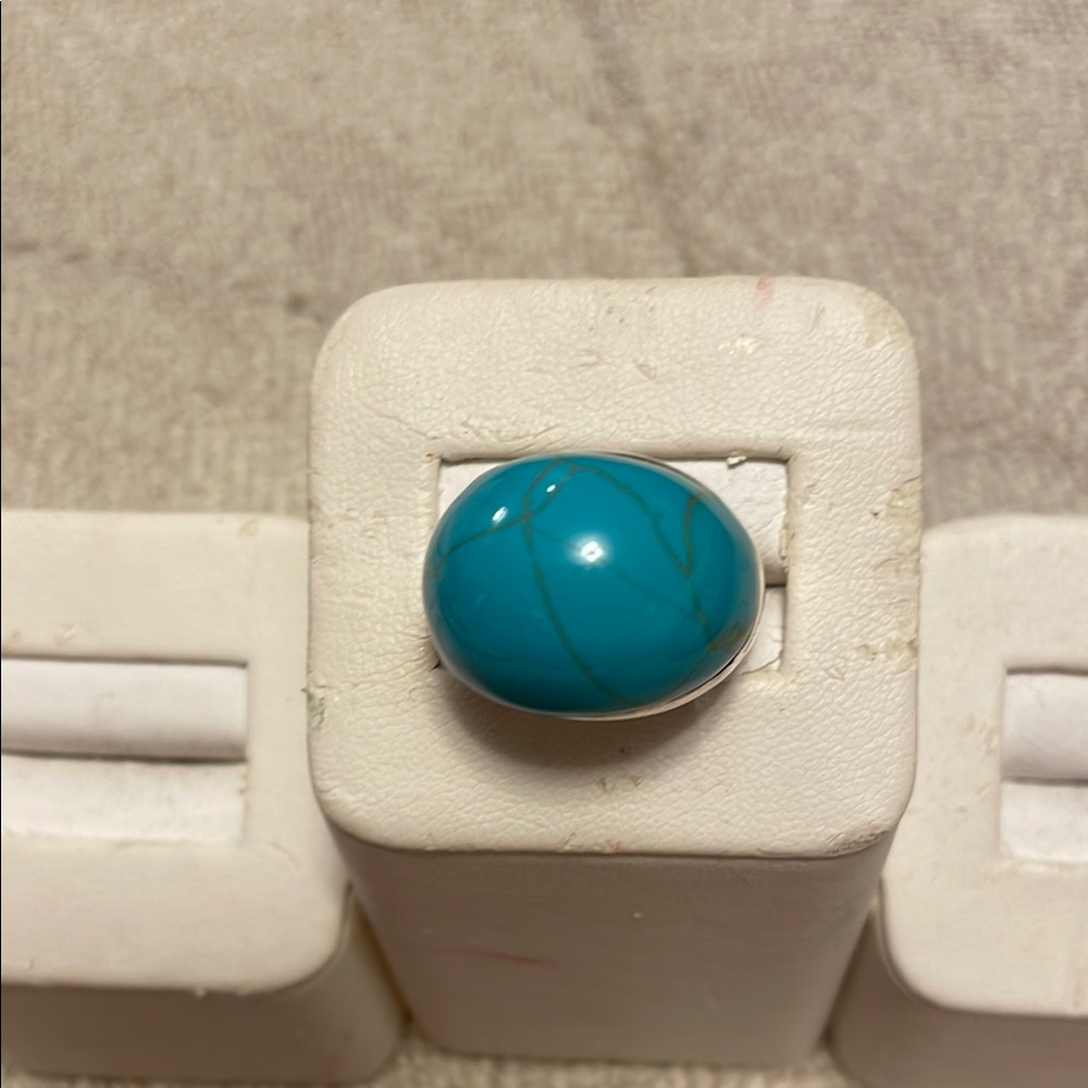 Gorgeous Genuine Turquoise Ring With 925 Sterling Silver Size 6